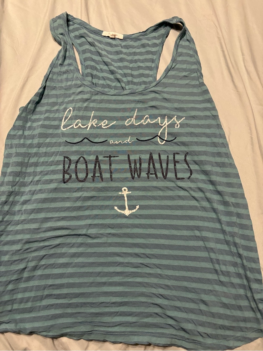 Maurices Teal Striped Racerback Tank - Lake Days Graphic Size XL
